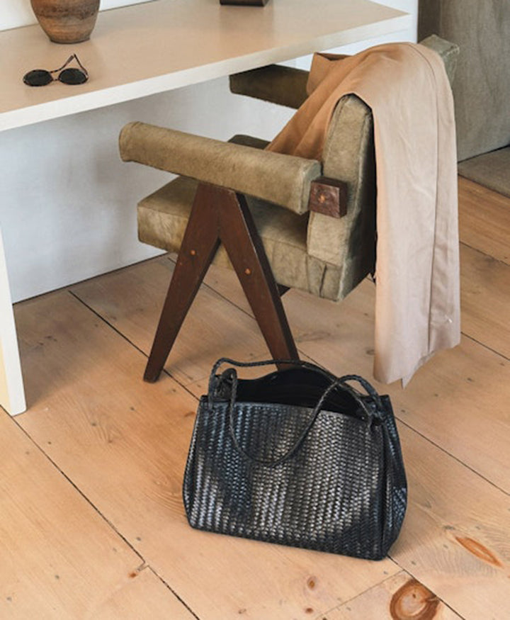 Gewebte Ledertasche "LUX" - Schwarz
