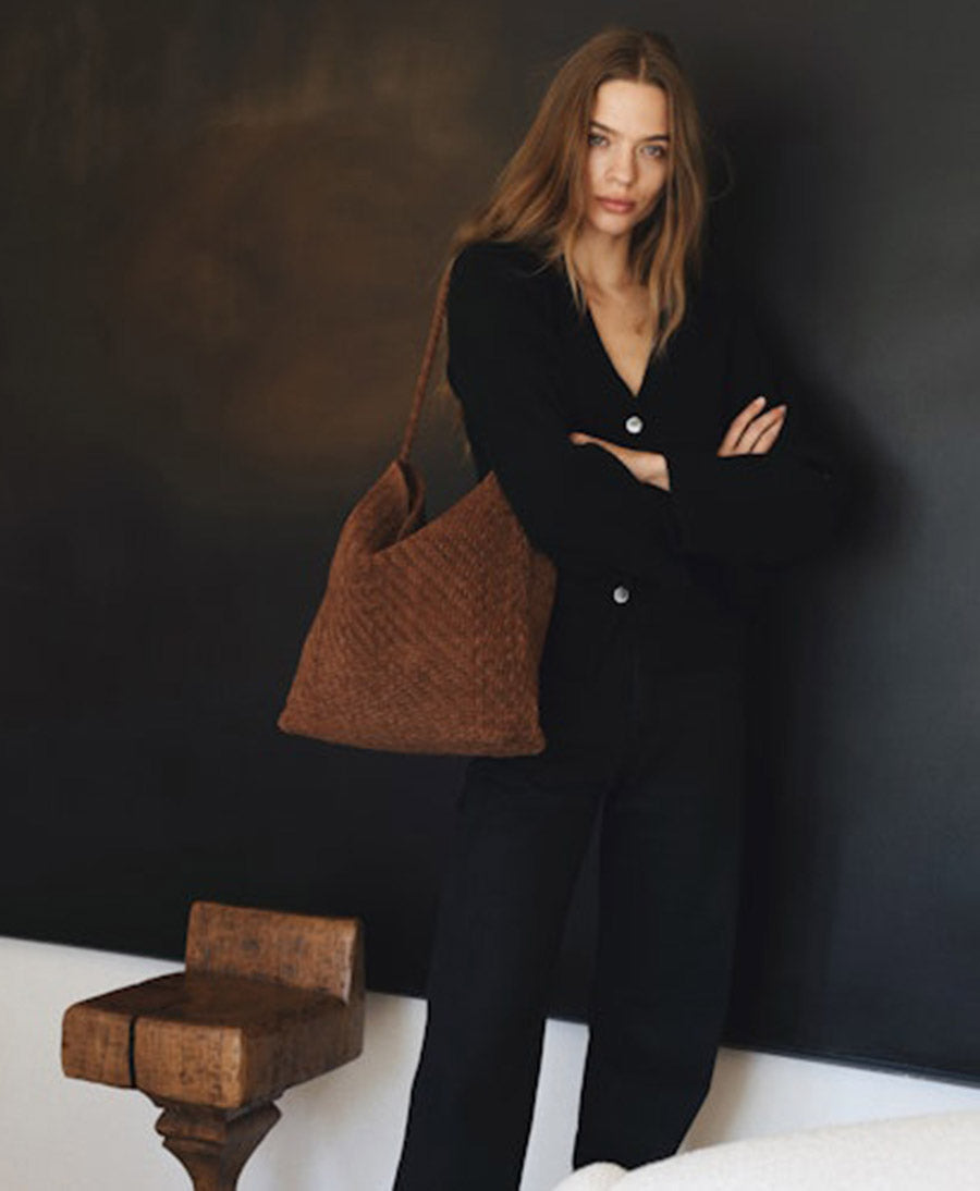 Gewebte Ledertasche "SERA" Suede - Braun