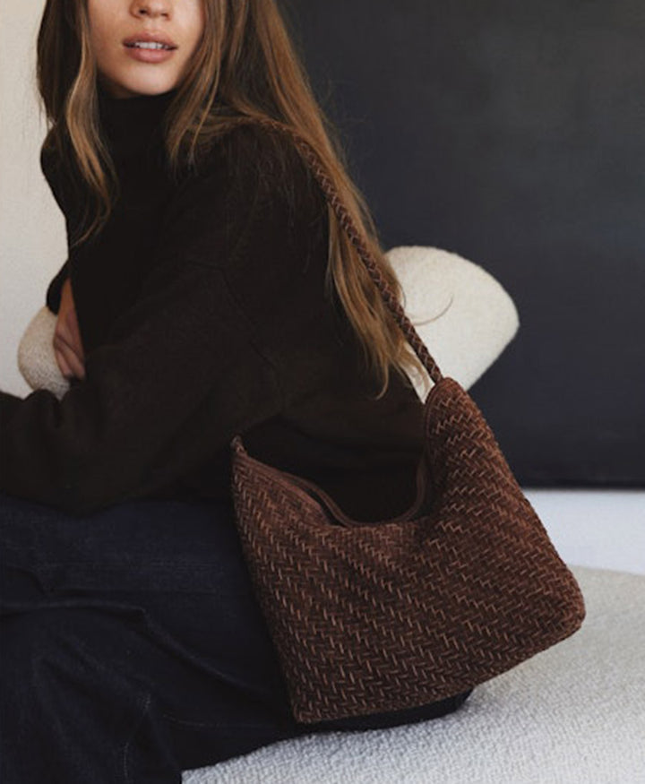 Gewebte Ledertasche "SERENA" Suede - Braun