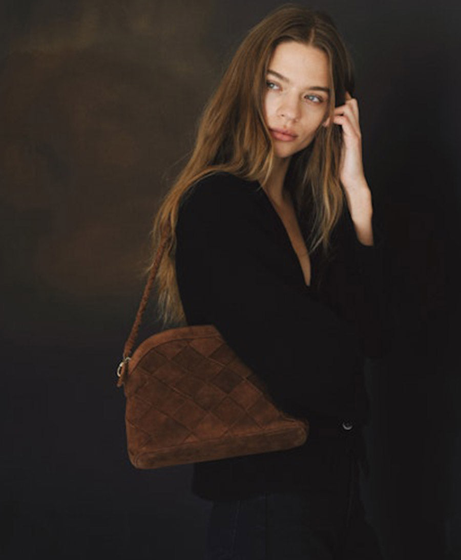 Geknotete Ledertasche "CARMEN" Grande Weave Suede - Braun