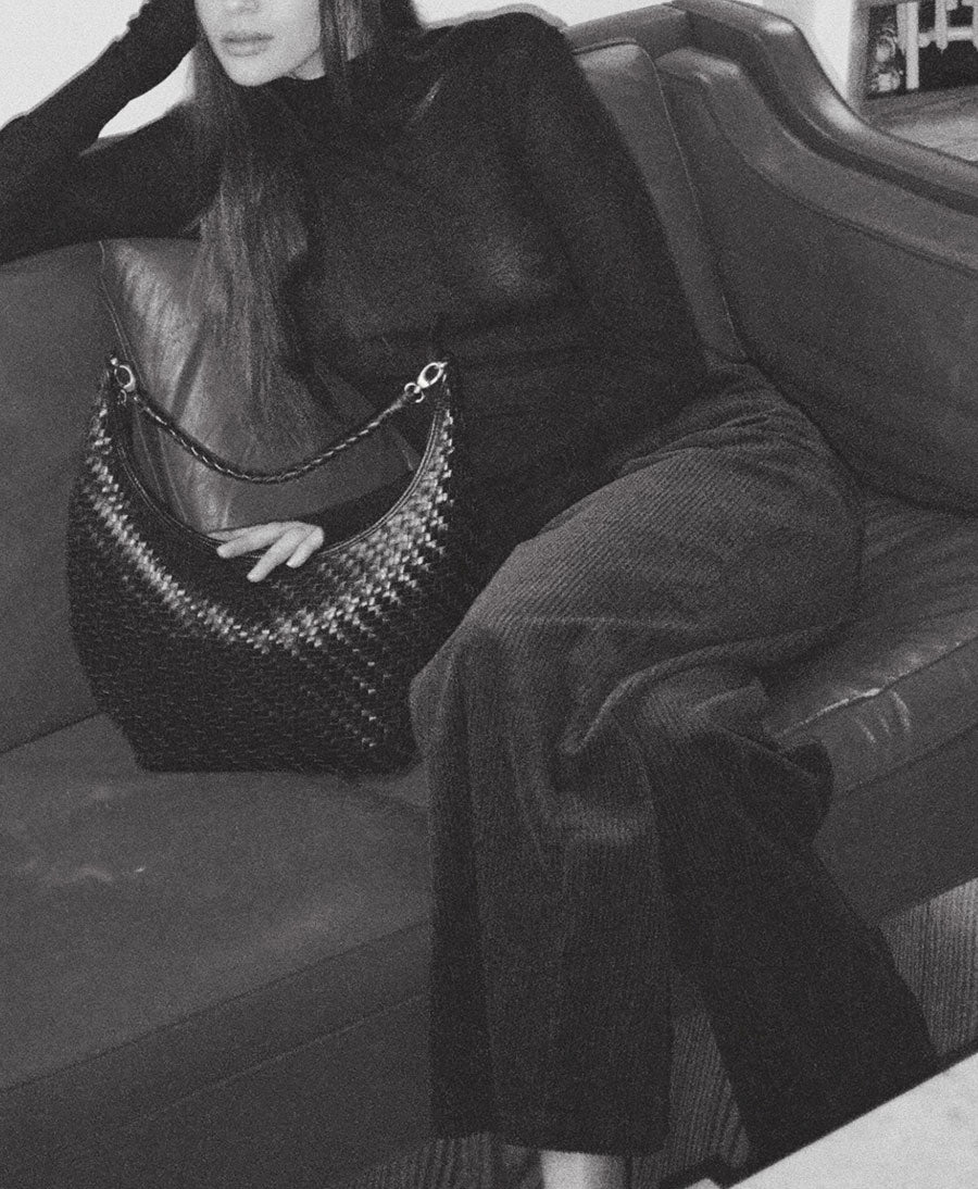 Gewebte Ledertasche "MAJA" - Schwarz