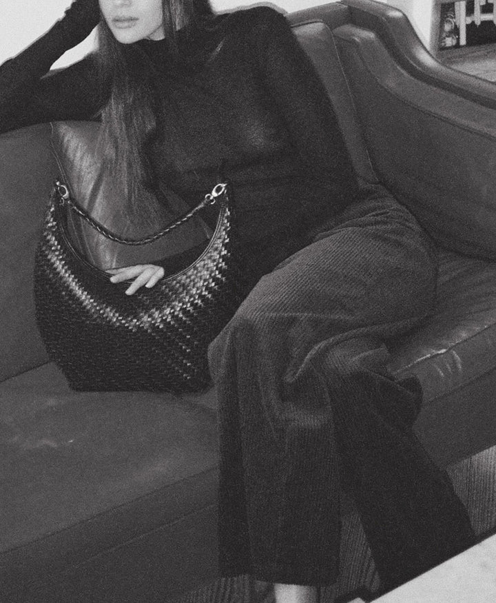 Gewebte Ledertasche "MAJA" - Schwarz