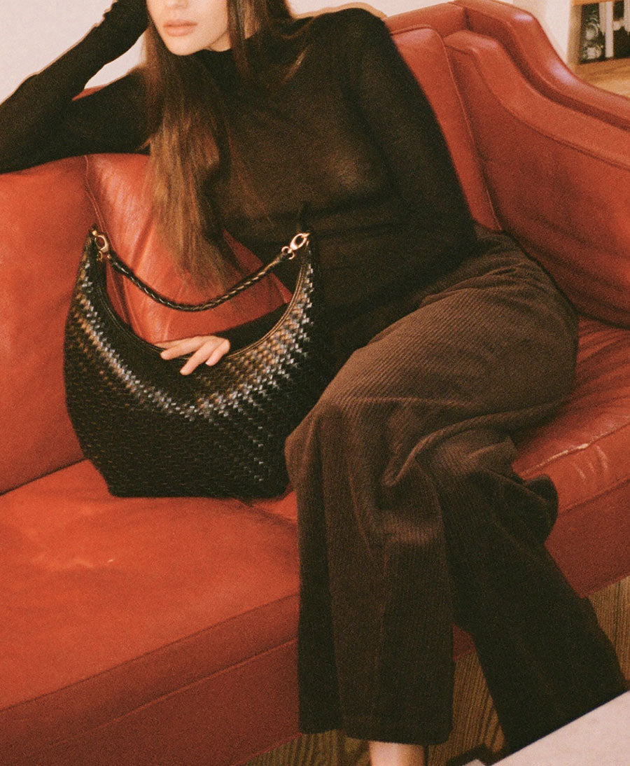 Gewebte Ledertasche "MAJA" - Schwarz