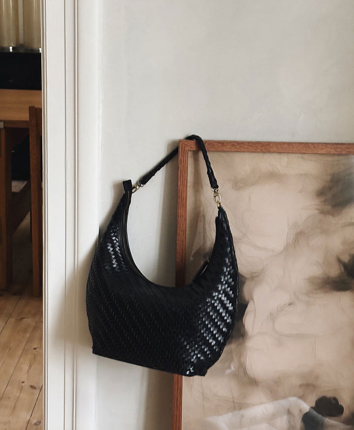 Gewebte Ledertasche "MAJA" - Schwarz