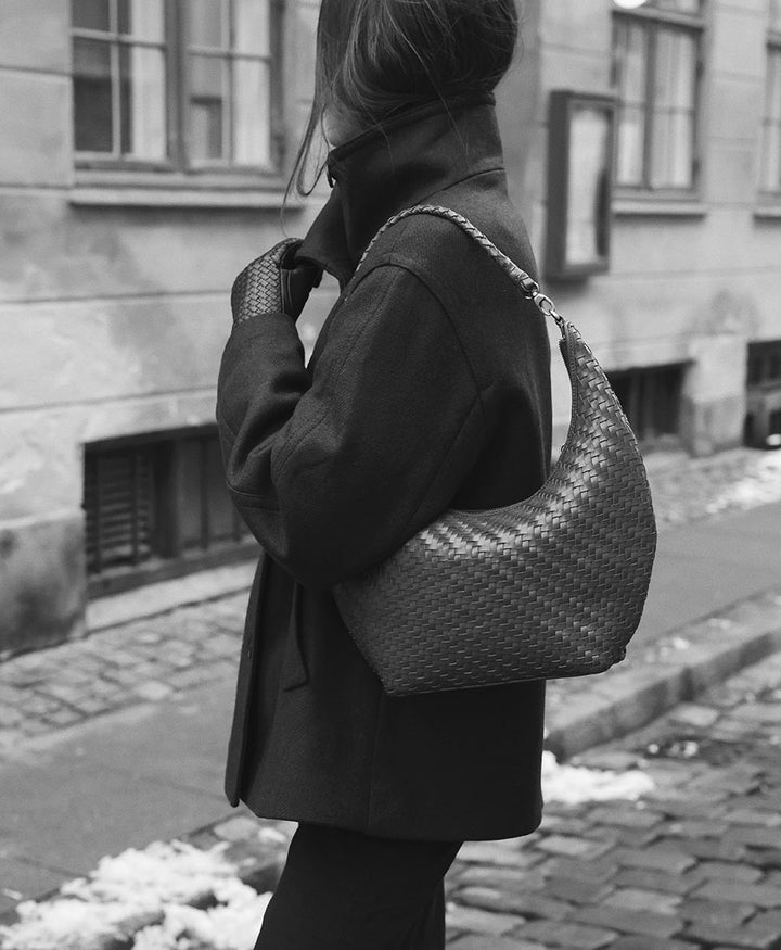 Gewebte Ledertasche "MAJA" - Schwarz