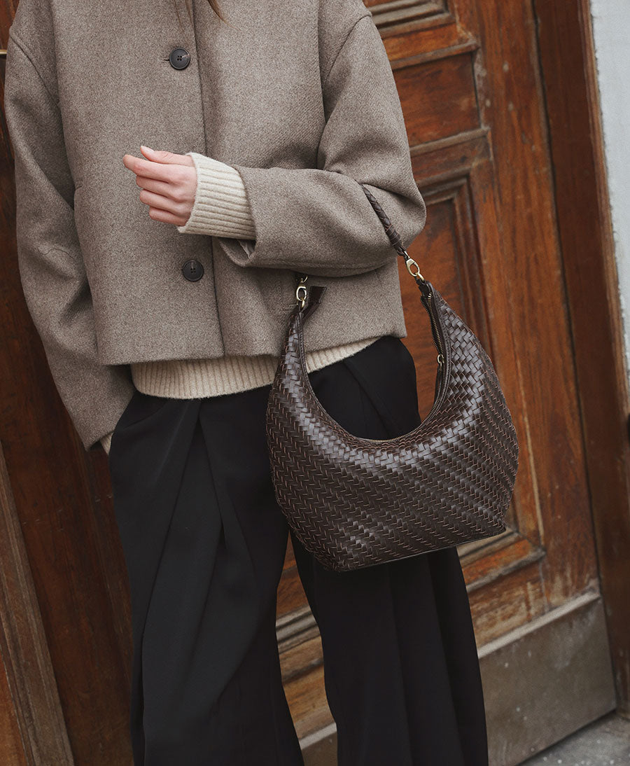 Gewebte Ledertasche "MAJA" - Espresso