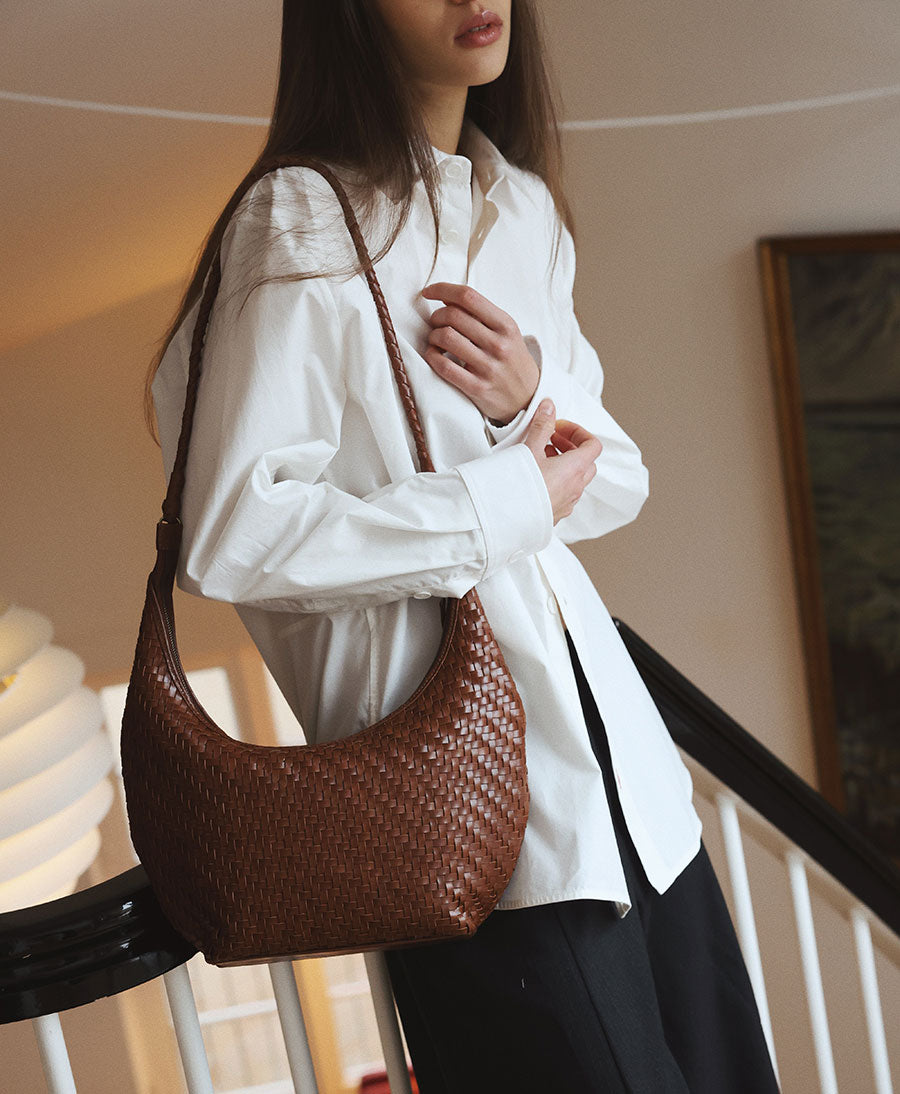 Gewebte Ledertasche "MAJA" - Sienna