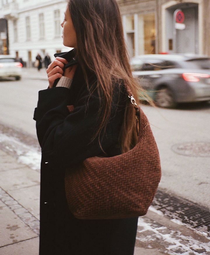 Gewebte Ledertasche "MAJA" Suede - Braun