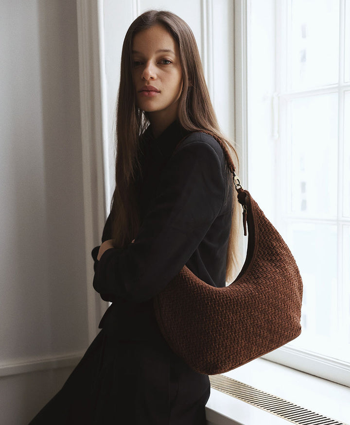 Gewebte Ledertasche "MAJA" Suede - Braun