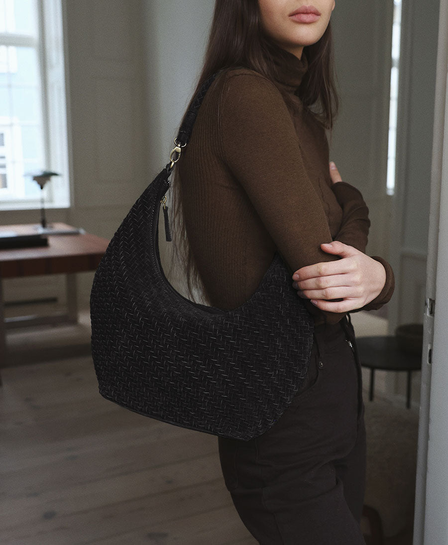 Gewebte Ledertasche "MAJA" Suede - Schwarz