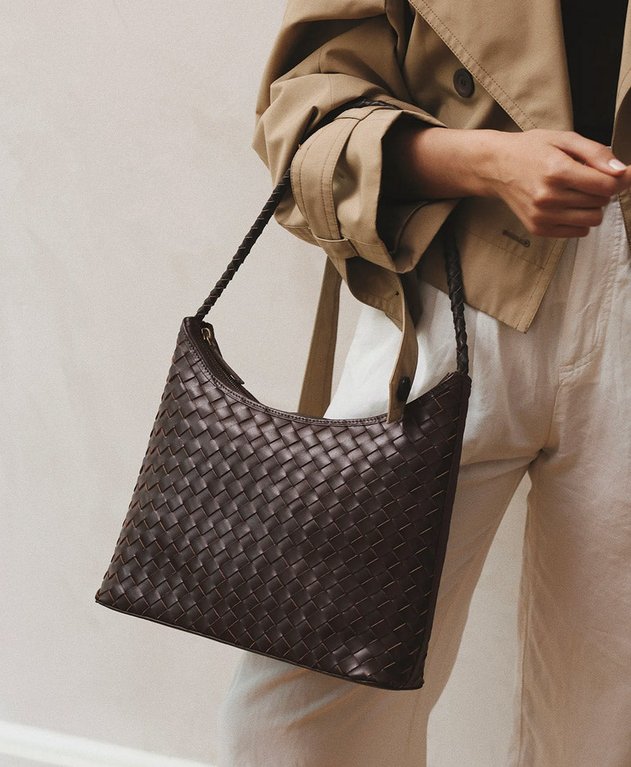 Gewebte Ledertasche "MARNI LARGE" - Espresso