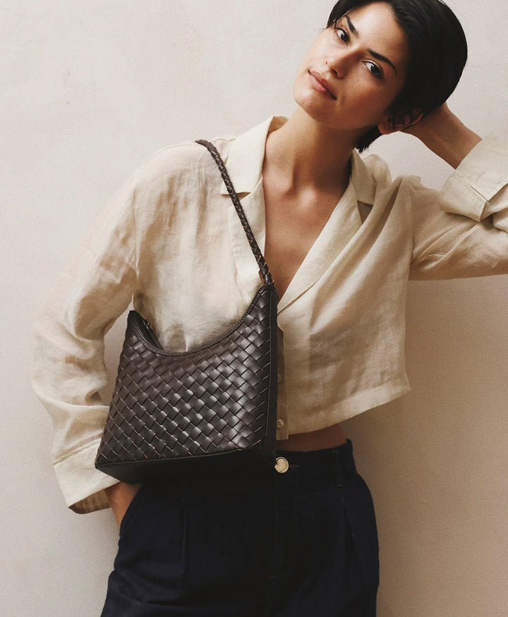 Gewebte Ledertasche "MARNI SMALL" - Espresso