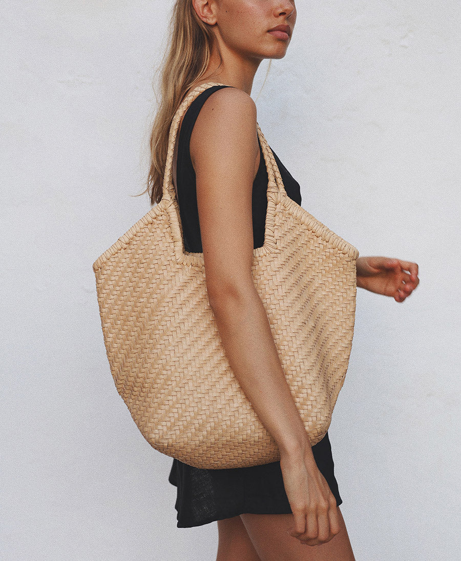 Gewebte Ledertasche "Selene" - Caramel
