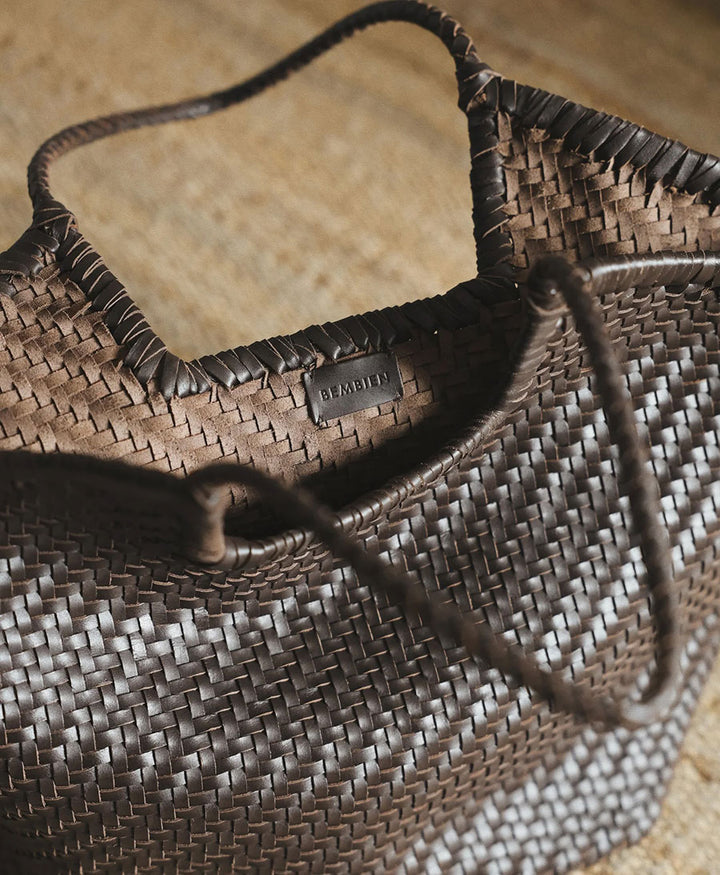 Gewebte Ledertasche "Selene" - Espresso