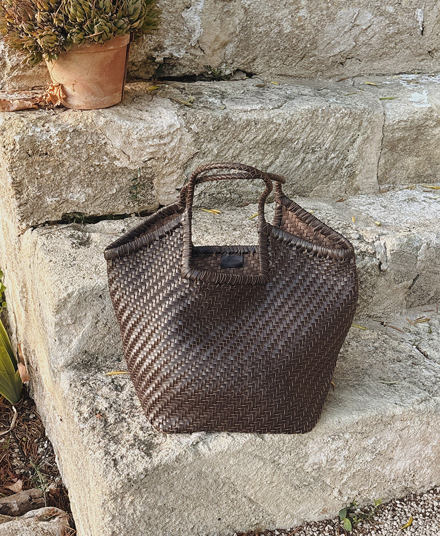 Gewebte Ledertasche "Selene" - Espresso