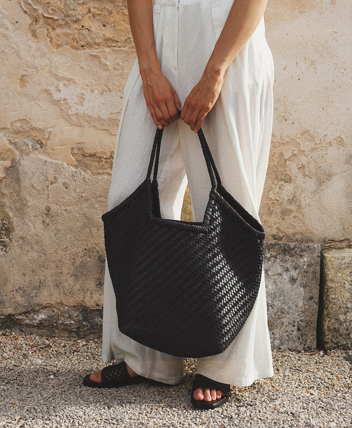 Gewebte Ledertasche "Selene" - Schwarz