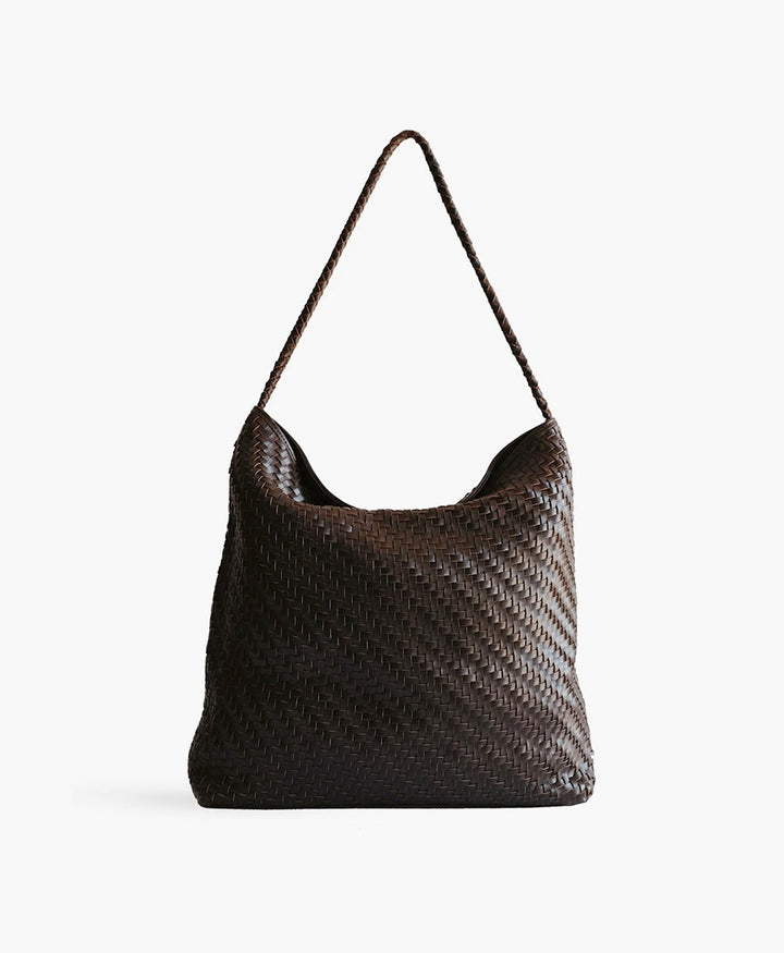 Gewebte Ledertasche "SERA" - Espresso