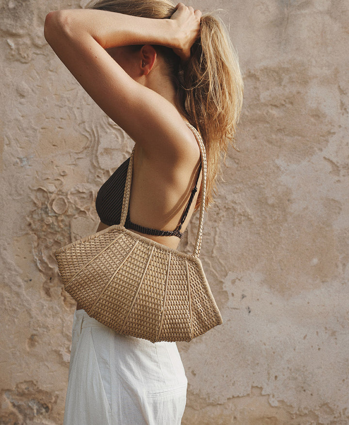 Gewebte Ledertasche "Venera" - Caramel