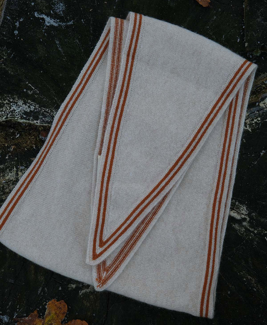Kleiner Gestrickter Schal / Foulard aus Kaschmir - Creme / Orange