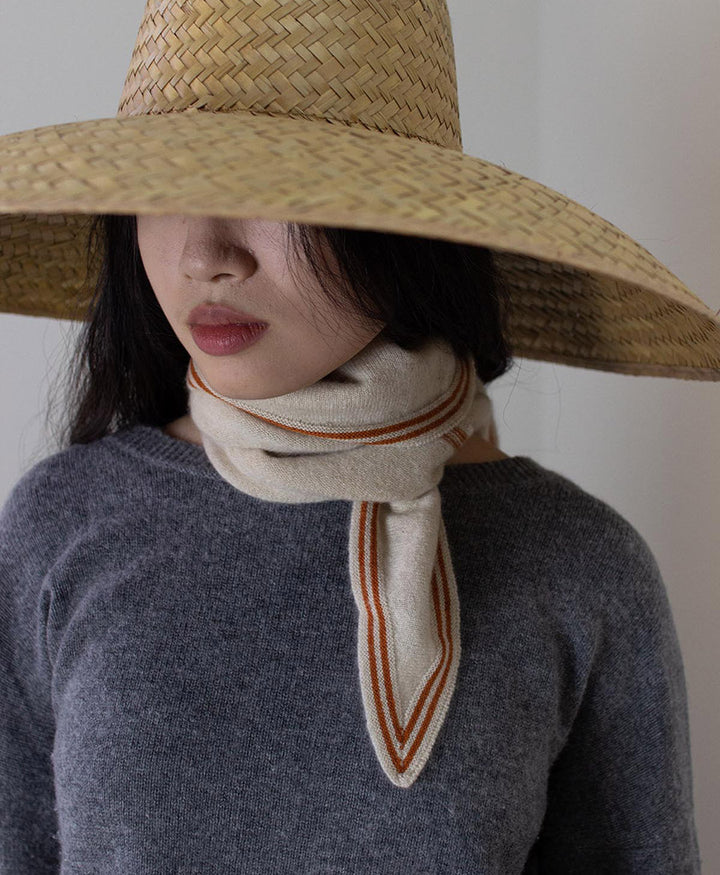 Kleiner Gestrickter Schal / Foulard aus Kaschmir - Creme / Orange