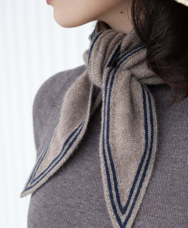 Kleiner Gestrickter Schal / Foulard aus Kaschmir - Braun / Blau