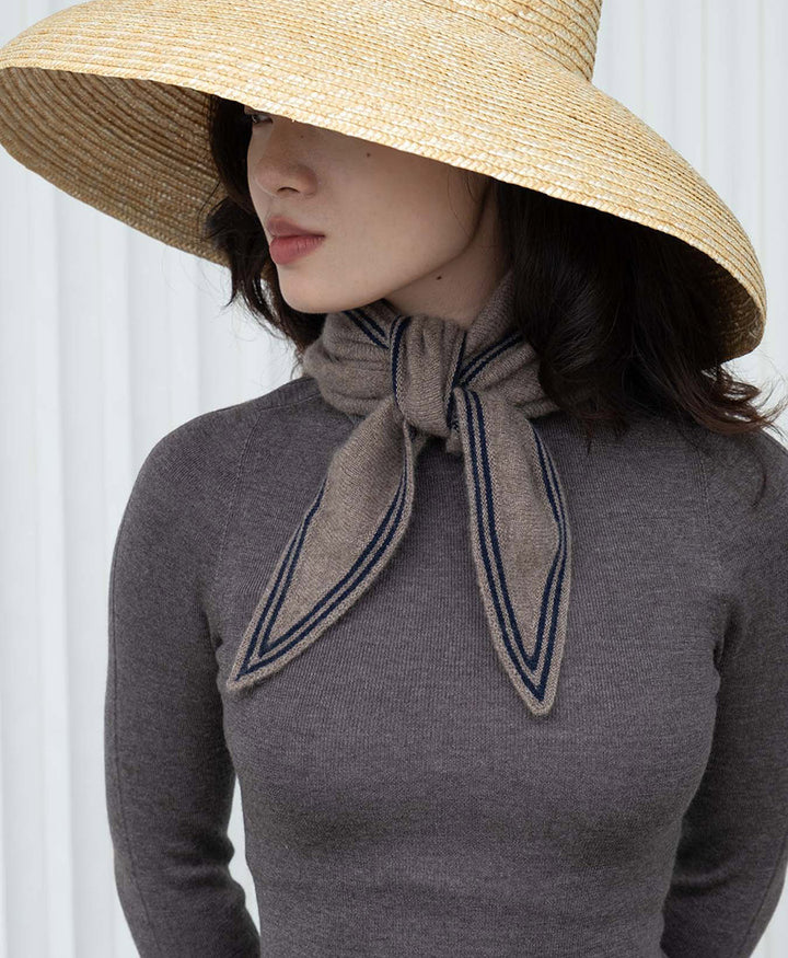 Kleiner Gestrickter Schal / Foulard aus Kaschmir - Braun / Blau
