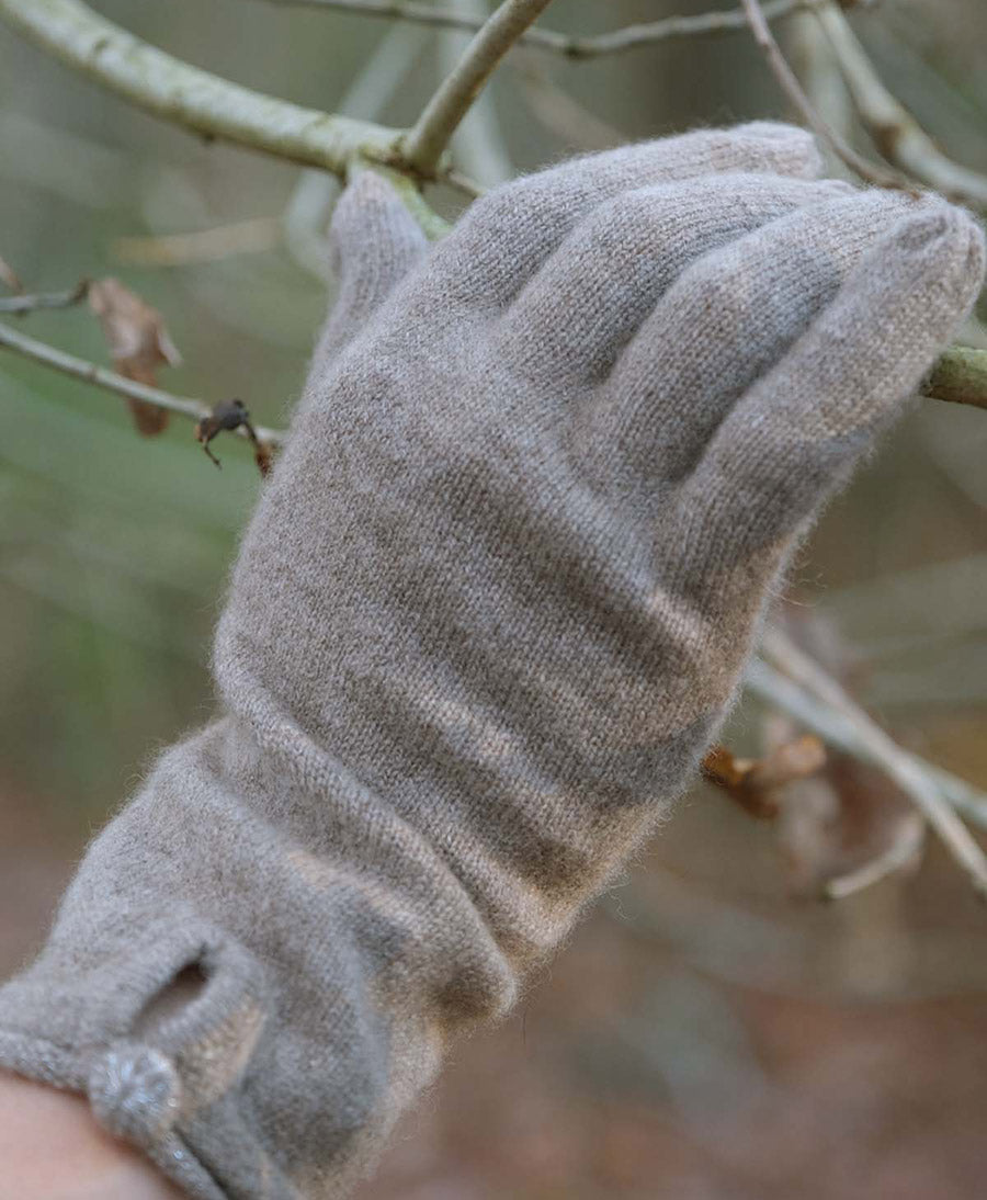 Handschuhe aus Kaschmir mit Knopf - Taupe