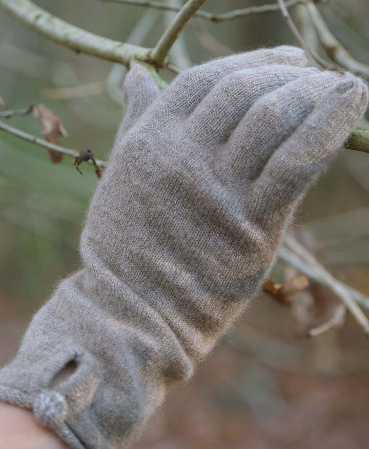 Handschuhe aus Kaschmir mit Knopf - Taupe