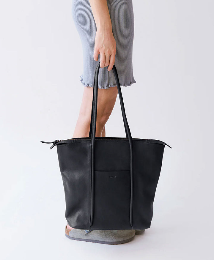 Tasche mit Reissverschluss Zip Cord Tote aus Leder - Schwarz