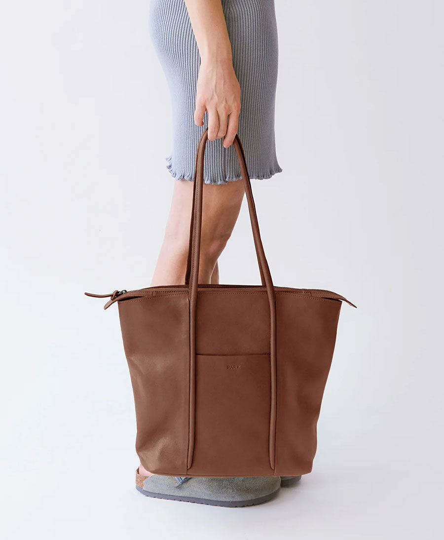 Tasche mit Reissverschluss Zip Cord Tote aus Leder - Dunkelbraun
