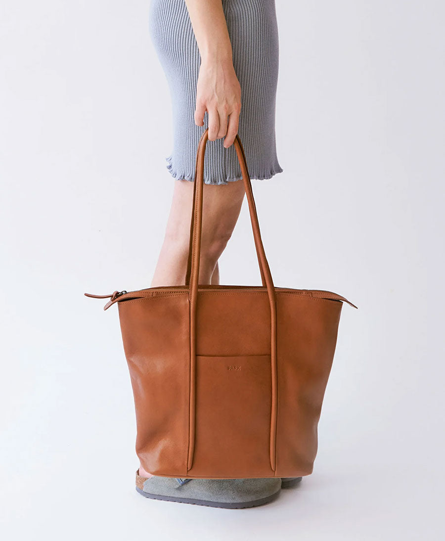 Tasche mit Reissverschluss Zip Cord Tote aus Leder - Braun