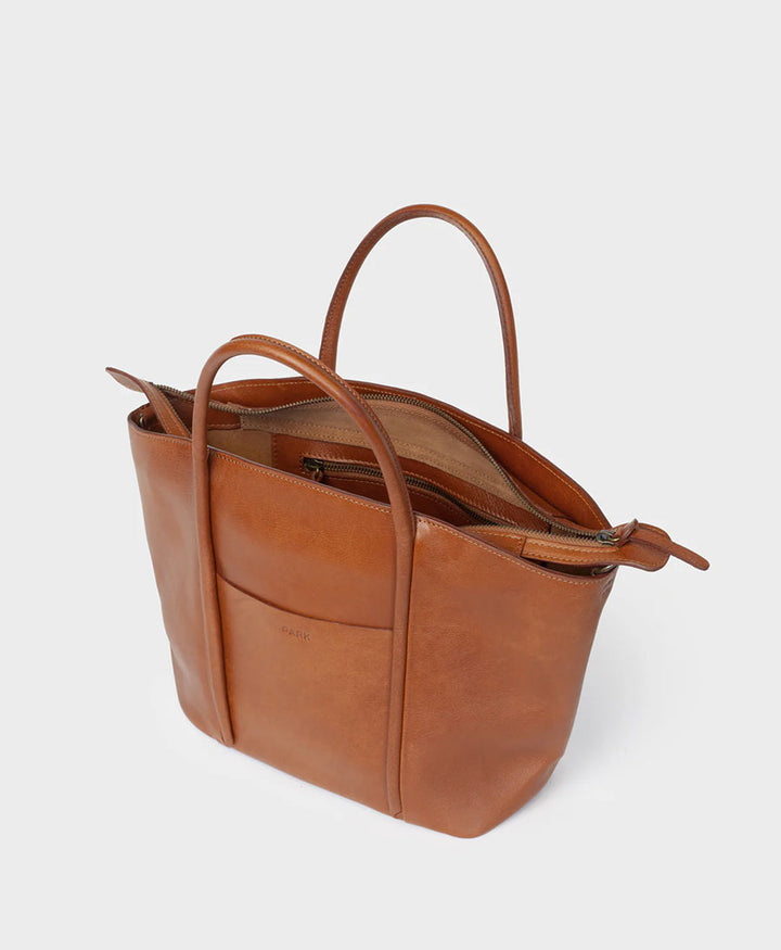 Umhängetasche mit Reissverschluss Zip Cord Tote aus Leder - Braun