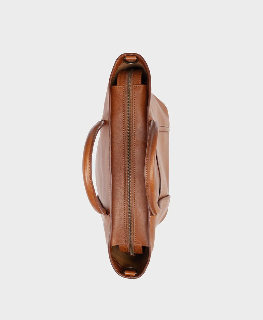 Umhängetasche mit Reissverschluss Zip Cord Tote aus Leder - Braun