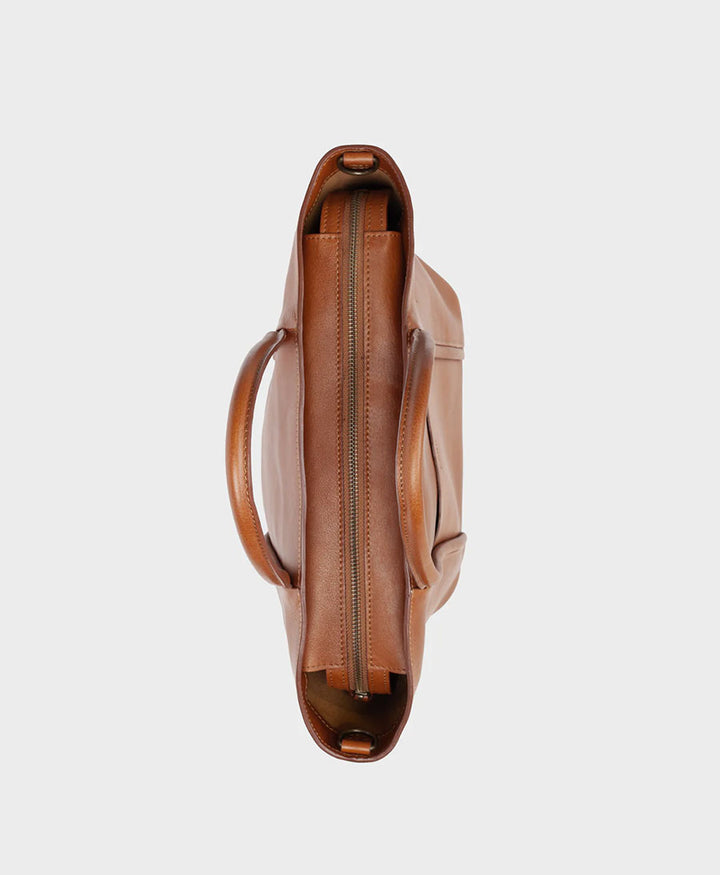 Umhängetasche mit Reissverschluss Zip Cord Tote aus Leder - Braun