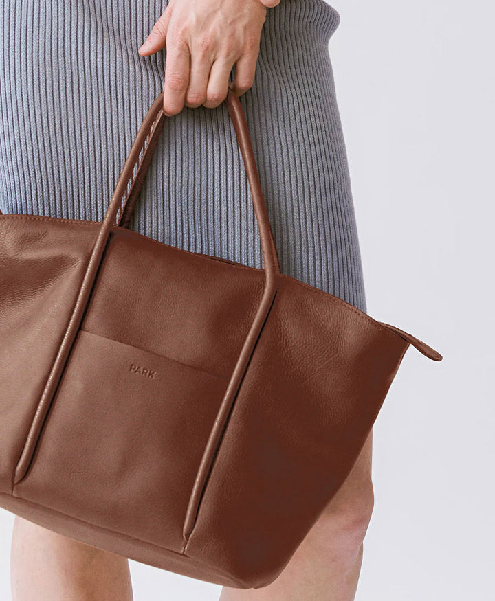 Umhängetasche mit Reissverschluss Zip Cord Tote aus Leder - Dunkelbraun