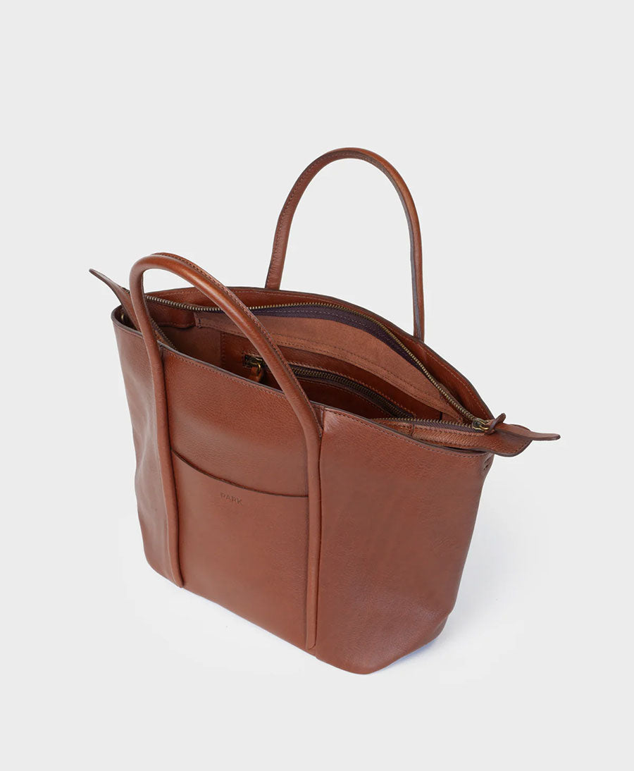 Umhängetasche mit Reissverschluss Zip Cord Tote aus Leder - Dunkelbraun