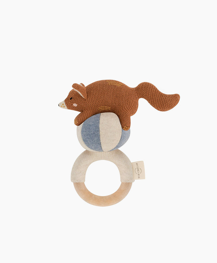 Babyrassel mit Holzring - Frey der rote Fuchs - Blau