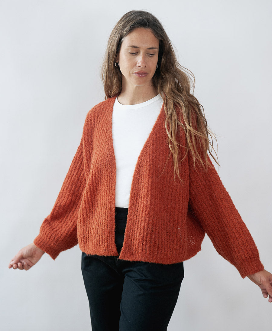 Leichter Strick-Wickelcardigan VEGA - Ochre