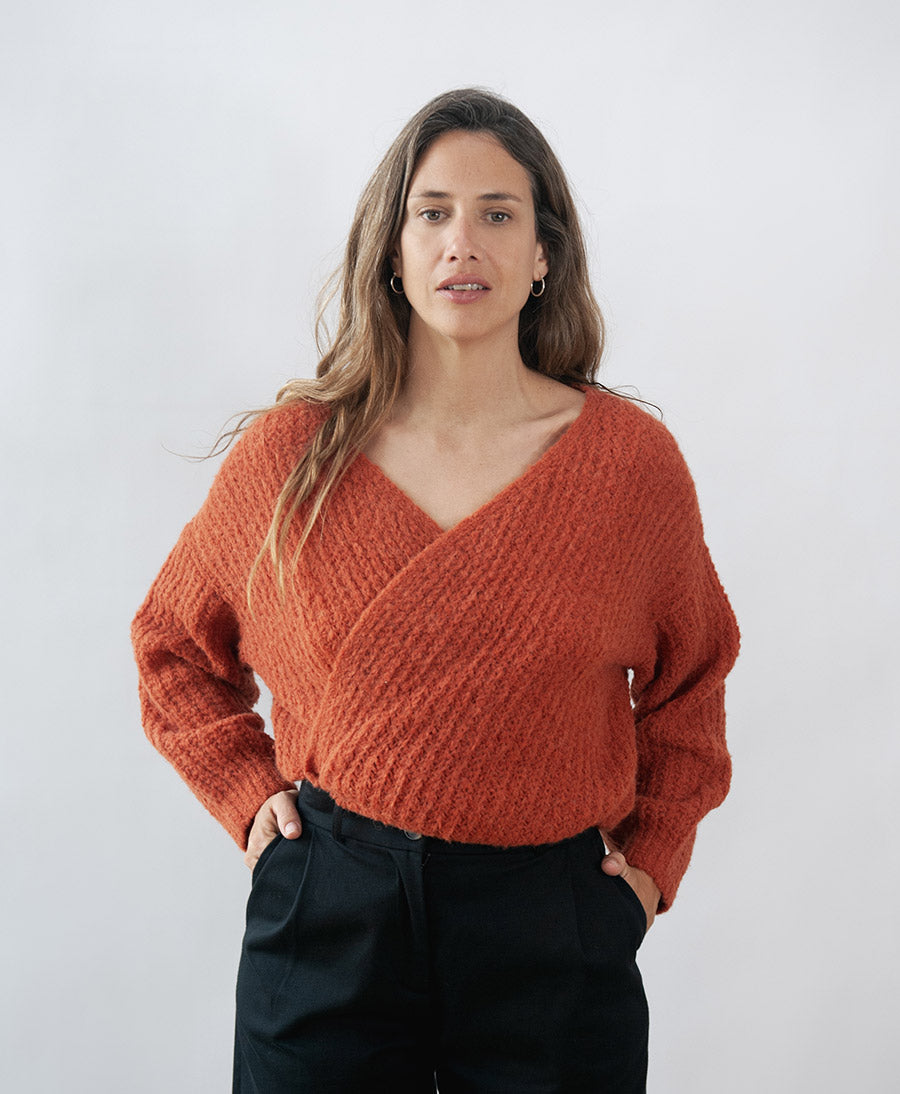 Leichter Strick-Wickelcardigan VEGA - Ochre