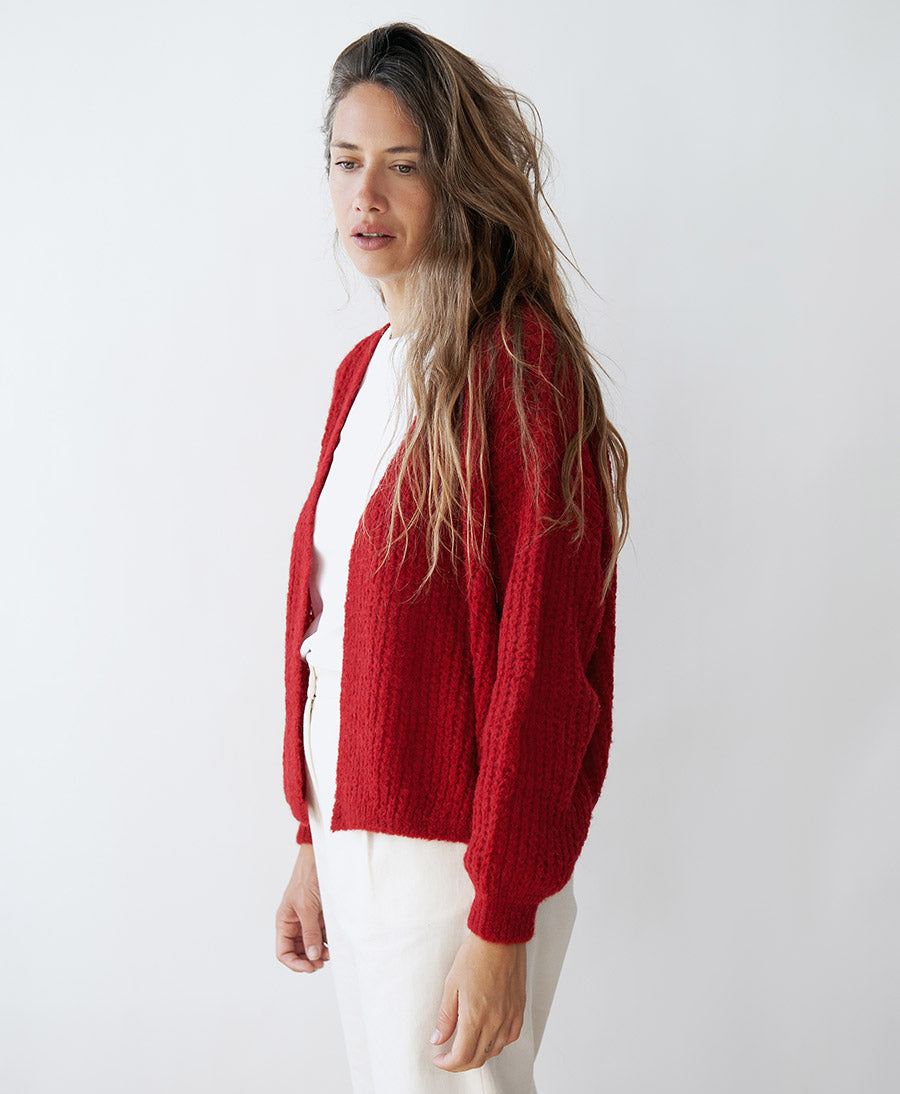 Leichter Strick-Wickelcardigan VEGA - Pomegranate