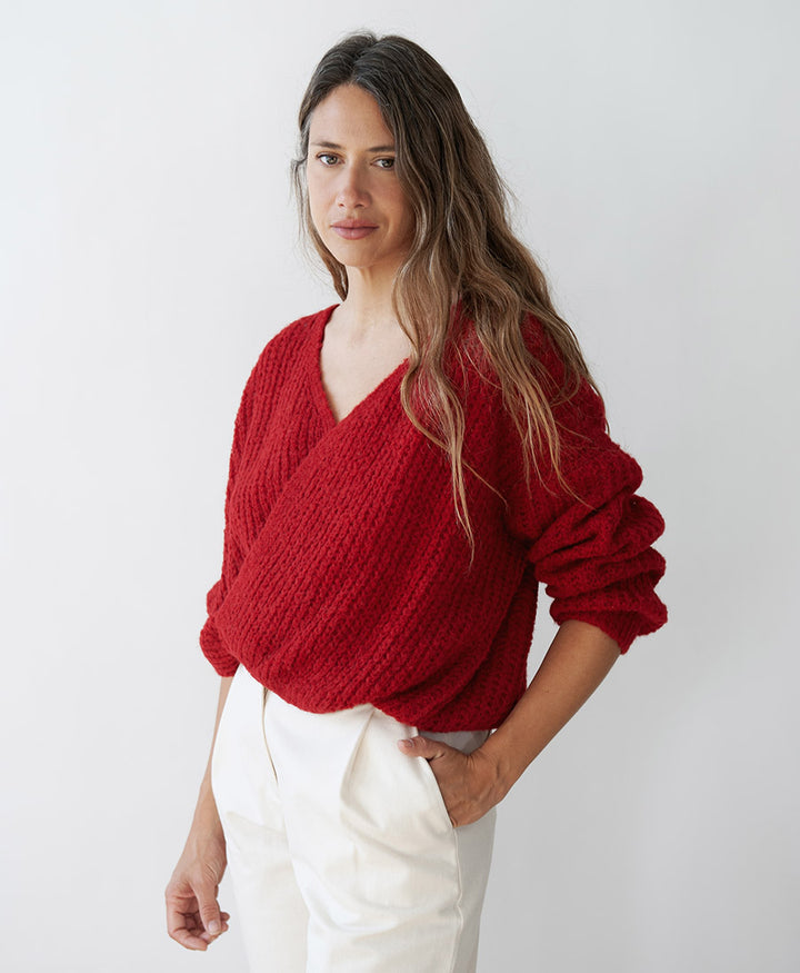 Leichter Strick-Wickelcardigan VEGA - Pomegranate