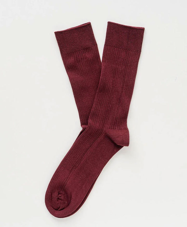 Socken Bio-Baumwolle - Feine Streifen - Dunkelrot