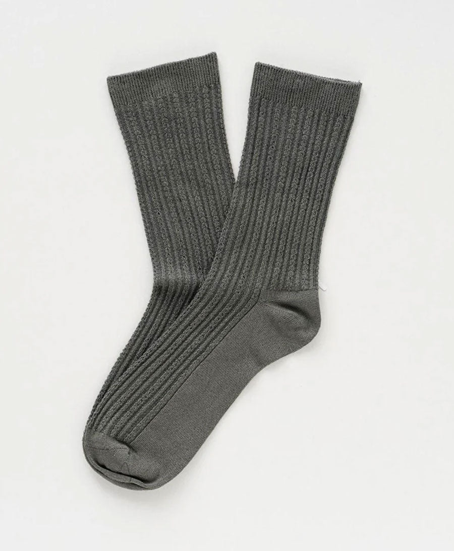 Pointelle Socken - gerippter Feinstrick - Khaki