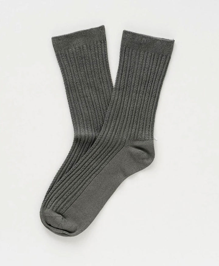Pointelle Socken - gerippter Feinstrick - Khaki
