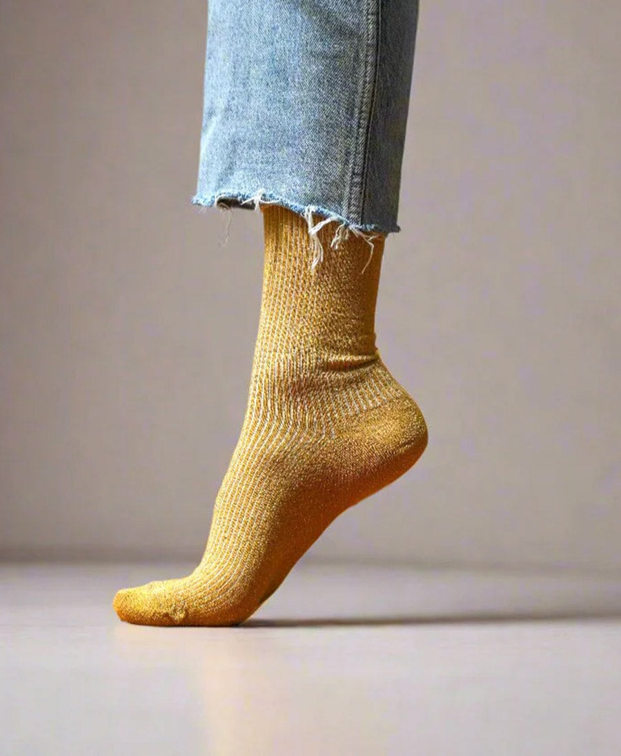 Glitzer Socken Lyocell - Senfgelb