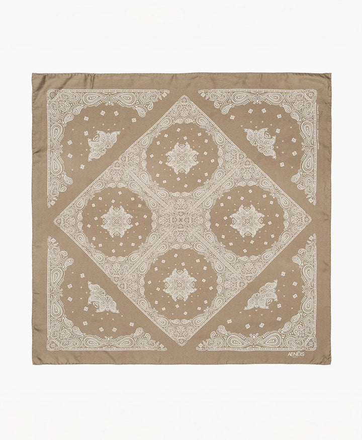 Grosses Seiden-Foulard "Minimal Bandana Silk Scarf" - Taupe