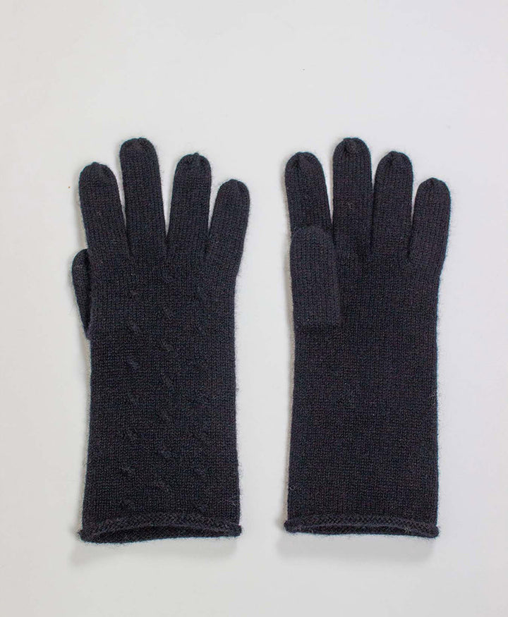 Handschuhe aus Kaschmir mit Zopfmuster - Schwarz