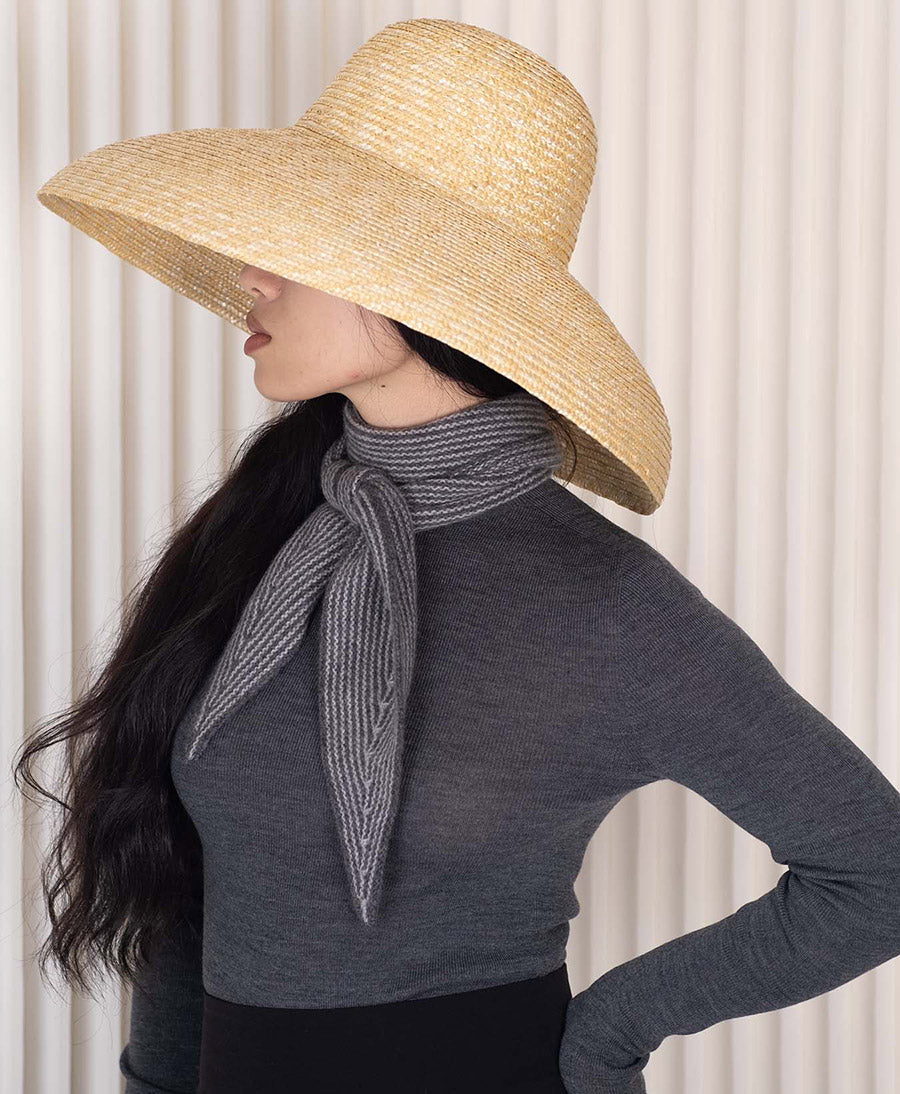 Kleiner Gestrickter Schal / Foulard aus Kaschmir - Grau gestreift