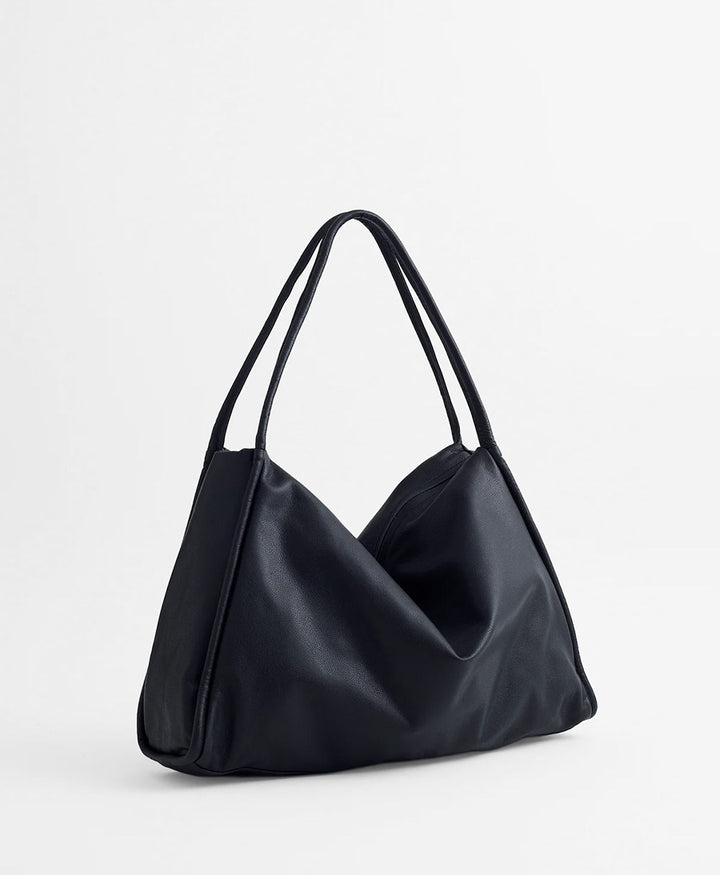 Grosse Schultertasche SOL - Leder, Schwarz