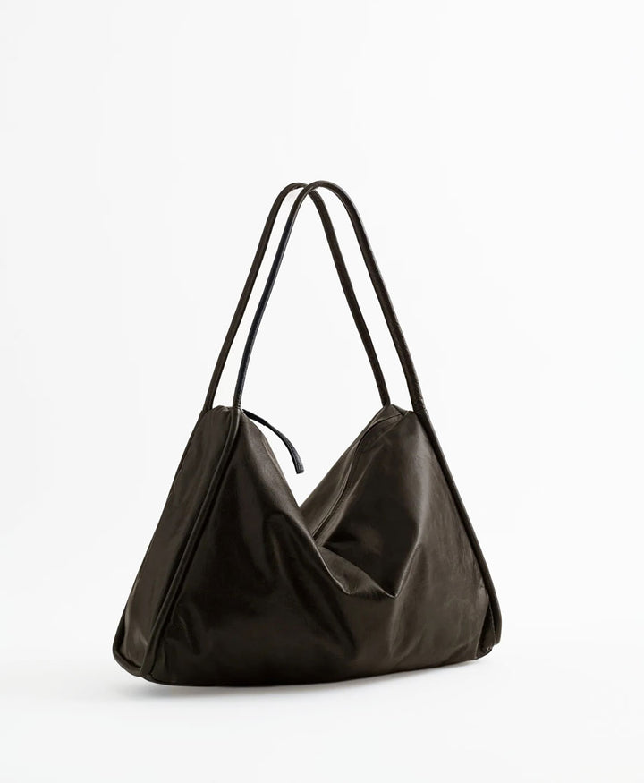 Grosse Schultertasche SOL - Leder, Dunkelbraun (Used-Look)